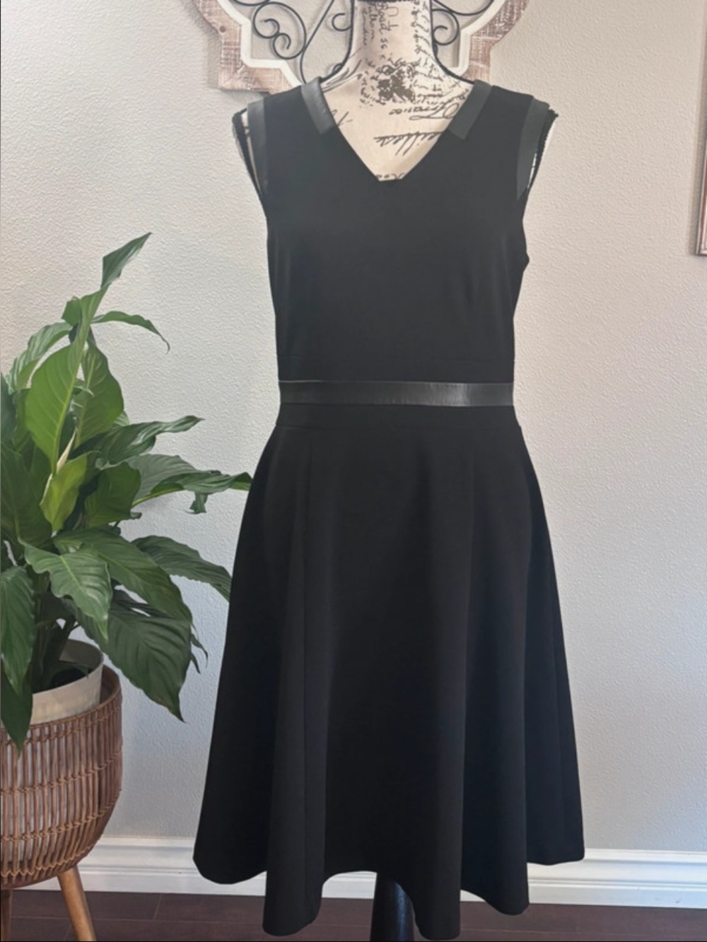 Calvin Klein Classic Black V-Neck A-Line Dress